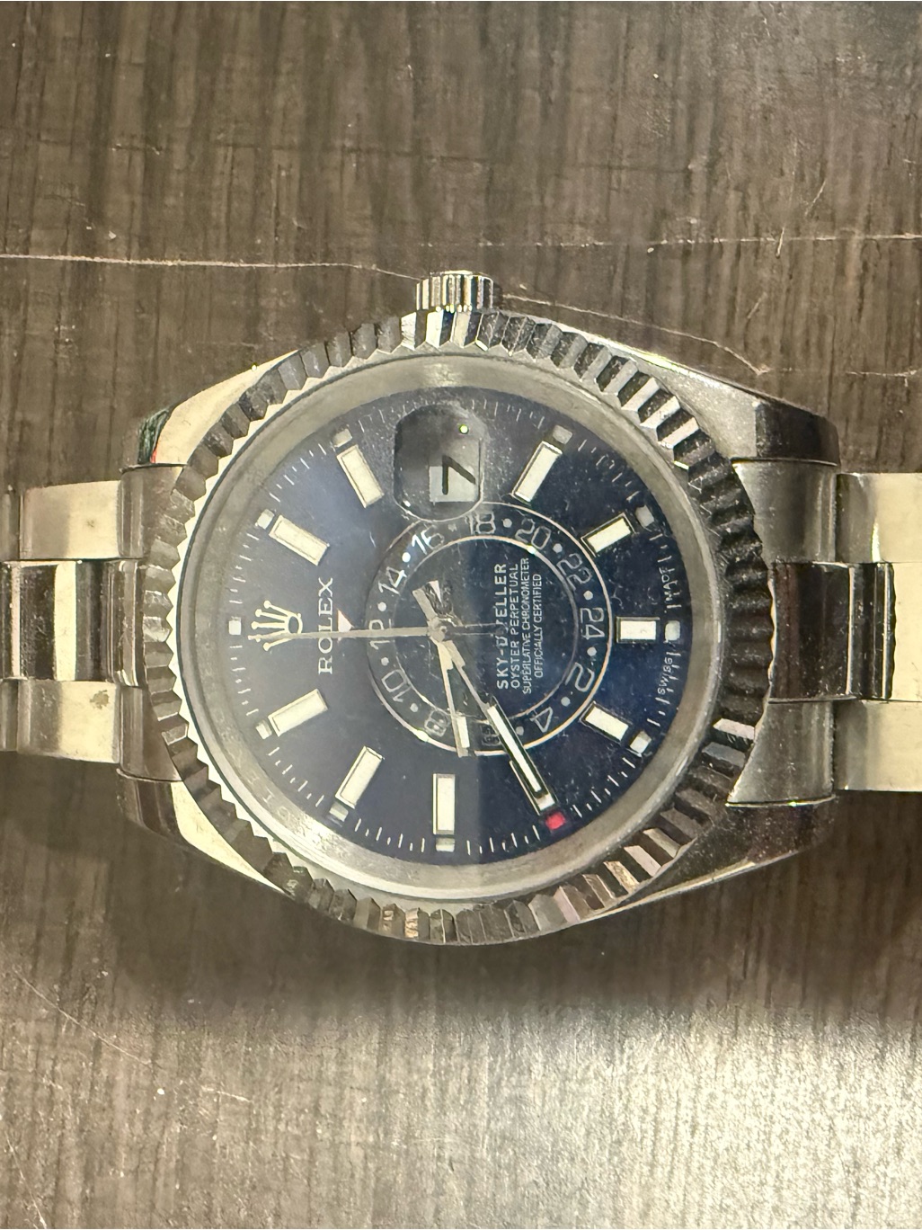 Rolex Mens Stainless Steel Watch With Blue Dial And Silver Bracelet